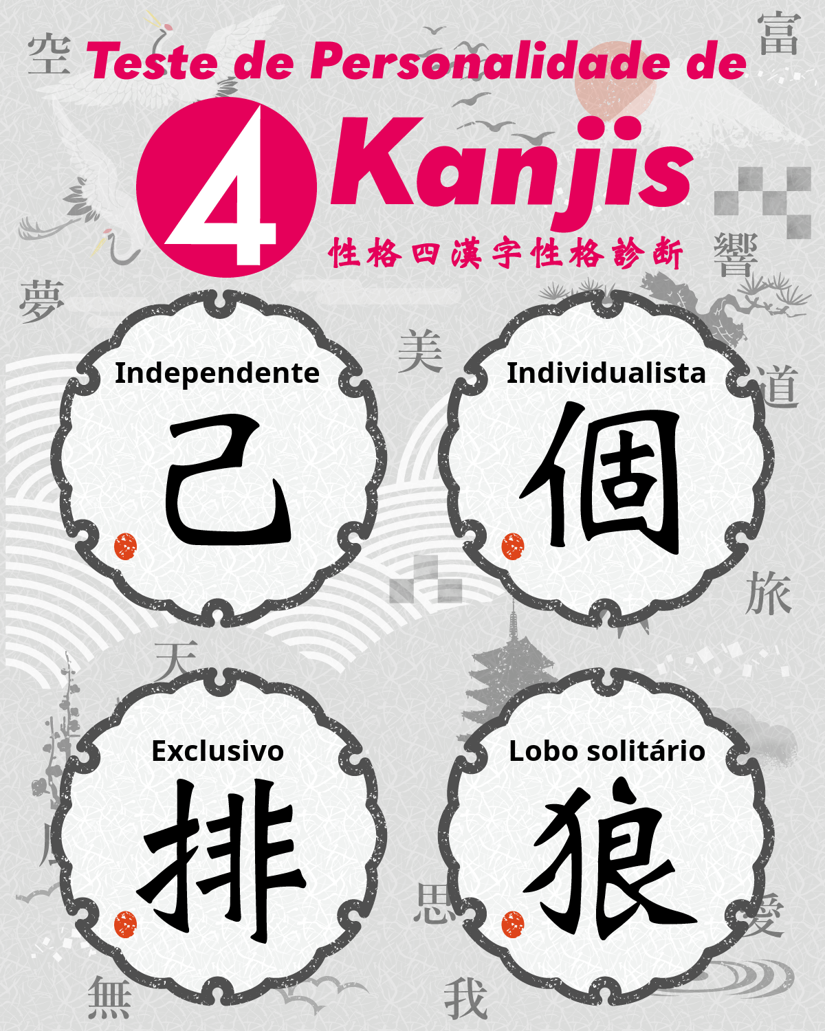 Teste de Personalidade de 4 Kanjis | Que quatro caracteres Kanji descrevem sua personalidade?