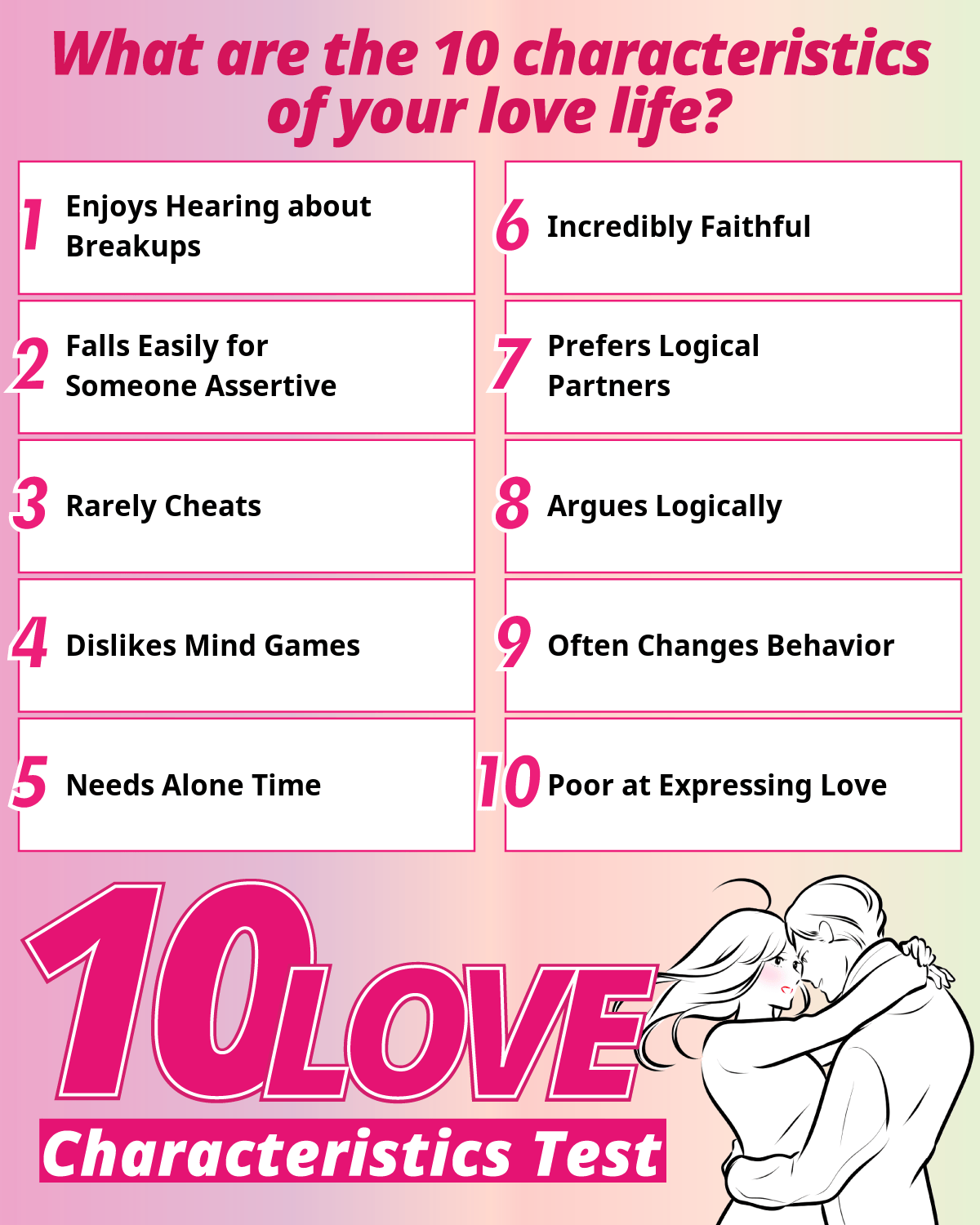 10 Love Characteristics Test | What are the 10 characteristics of your love life?