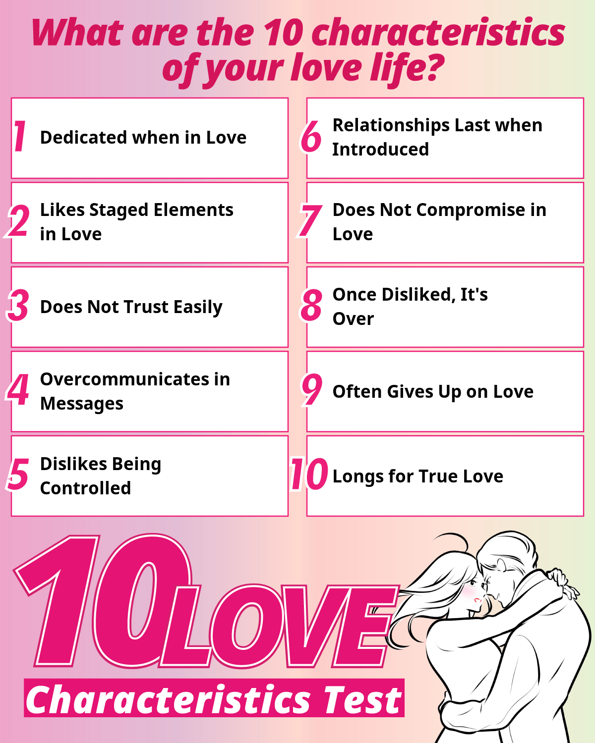 10 Love Characteristics Test | What are the 10 characteristics of your love life?